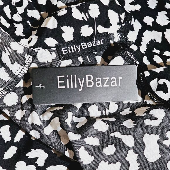 Eilly Bazar Animal Print High Neck Long Sleeve Lace Tiered Open Back Dress, NWT - Picture 11 of 11